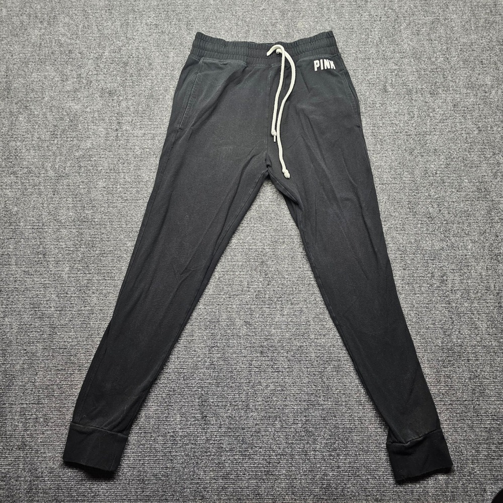 Victoria's Secret PINK Black Joggers Sweatpants Logo Drawstring Medium 583319